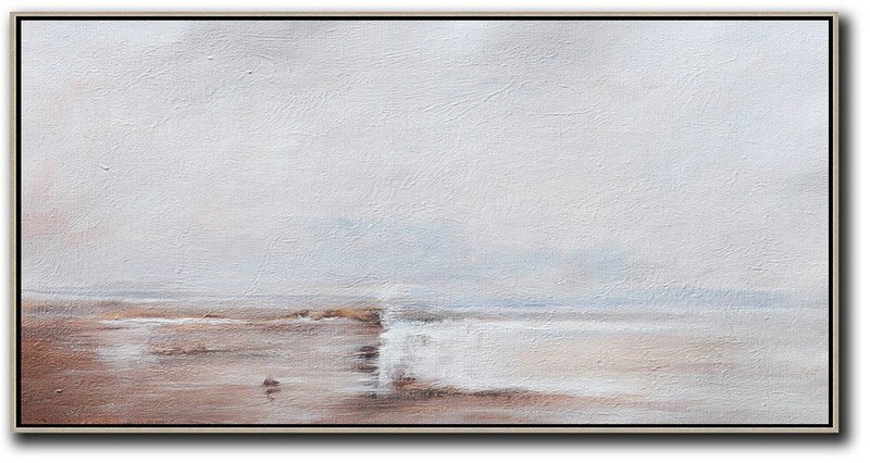 Hand Painted Panoramic Abstract Painting,Original Art Acrylic Painting,Beige,Grey,White
